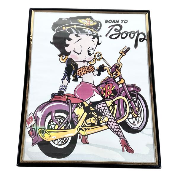 Vintage Betty Boop Framed Pictures Lot of 4 10x8" Biker Bubble Bath Glamour 90's - Picture 2 of 16